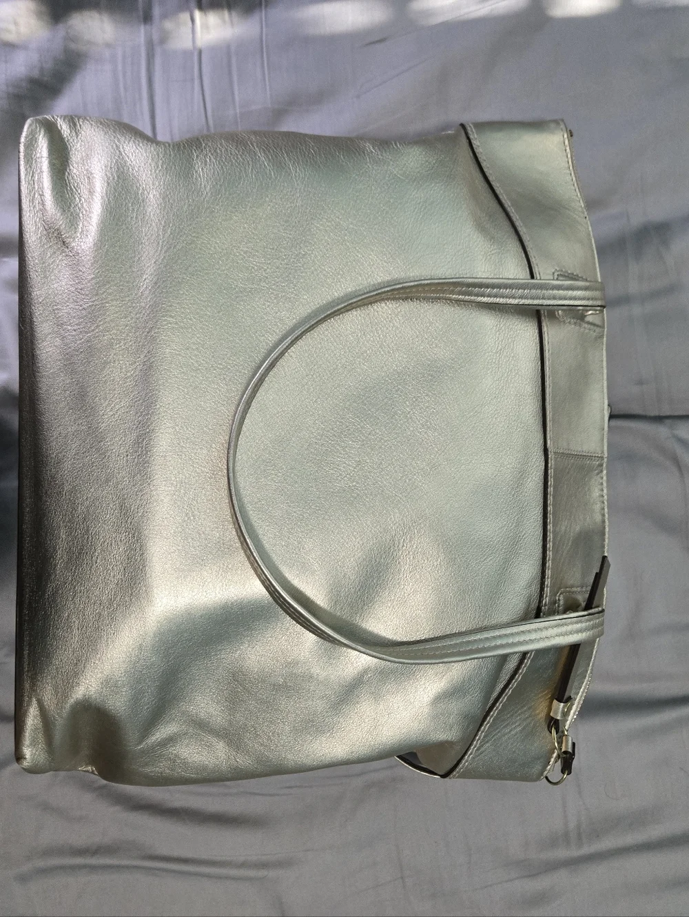 Coach Metallic Silver Logo-Embossed Leather Tote